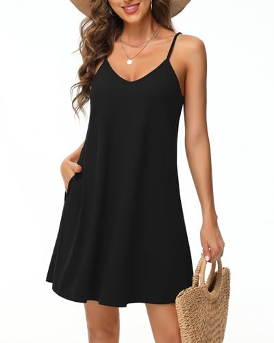Tanmolo Damen Sommer Kleid Kurz Strandkleid Spaghettitrger Freizeitkleid | Leichtgewicht, Taschen, Strand & Urlaub, Cover up, Basic
