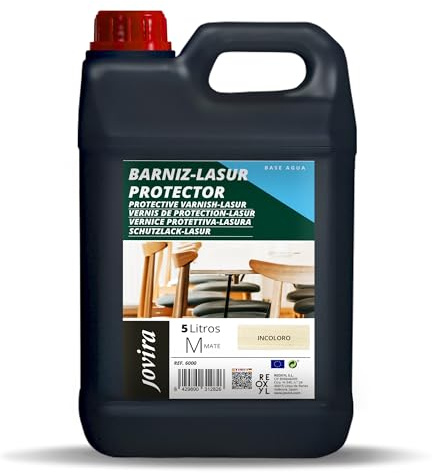 JOVIRA PINTURAS BARNIZ-LASUR Protector MATE al Agua |5 L| Protege, decora y embellece todo tipo de madera. (5 Litros, Incoloro) I-30