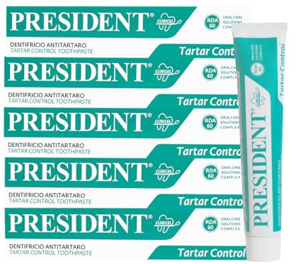 President Set mit 5 Zahnpasten gegen Zahnsteine. Bekämpft die Bildung von Plaque und Karies, frischem Atem. RDA 60. 5 x 75 ml