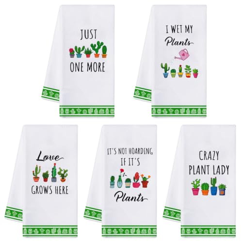 R HORSE Funny Kitchen Towels - 5PCS Plant Themed Dishcloth Decorative Dish Towels Set for Kitchen Soft Hand Towels Extra Absorbent and Bar Towels Accessories Gift for Hostess Mom Women Housewarming
