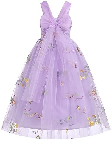 FYMNSI Flower Girl Dresses Fairy Tulle Princess Maxi Long Dress Kids Sleeveless Floral Embroidery Birthday Party Wedding Ball Gown