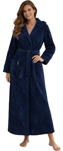 Morgenstern Accappatoio dam extra lång huva mikrofiber bomull bambu, Blå, M Alto