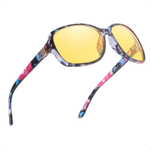 Myiaur Night Vision Glasses for Women Polarised Anti Glare Night Driving Headlight Glasses Trendy Wrap Around Frame for Overcast & Nighttime Driving