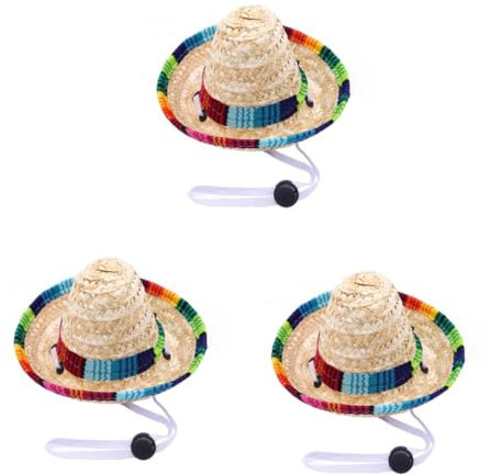 WOONEKY 3stücke Hund Sombrero Hut Für Kleine Hunde Verstellbarer Mexikanischer Strohhut Für Halloween Und Partys Lustiges Kostüm-Accessoire Für Chihuahua Und Andere Kleine Haustiere
