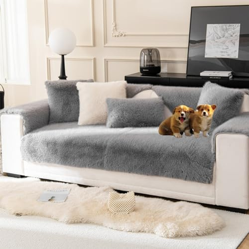 Luxurious Faux Mink Fur Sofa Cushion,Super Soft Cosy Warm Thick Fluffy Faux Fur Plush Shaggy Non-Slip Sectional Sofa Couch Cover Slipcover Furniture Protector for Pet