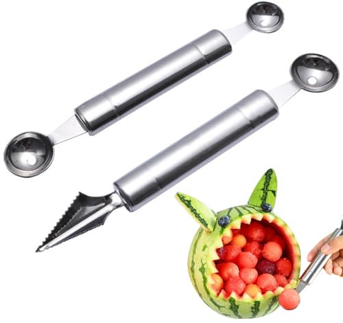 Lot de 2 emporte-pièces sphériques et outil de sculpture - Cuillère à melon en acier inoxydable - Pour différents fruits - Extracteur de graines - Outil de cuisine DIY