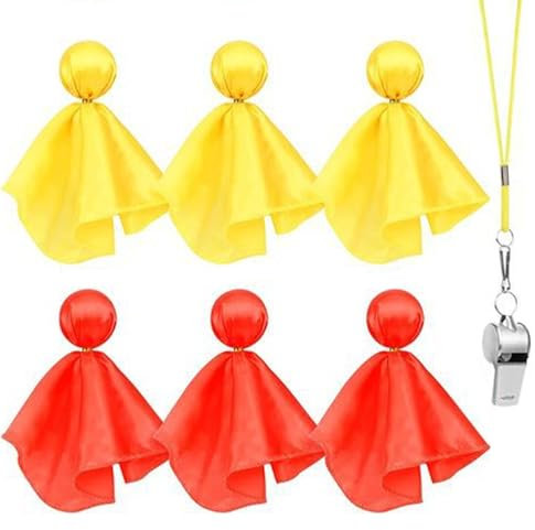 AZIDWERYQ 6Pcs Penalty Flag Football Flags with 1Pc Whistle, Flag Football Set 3Pcs Red Referee Flag and 3Pcs Yellow Referee Flag for Football, Lacrosse, & Flag Football Sports Fan Penalty Flag