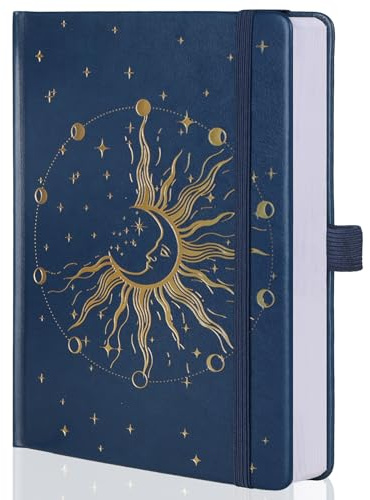 MGGAO Journaux à pois Sun Moon Bullet pour les femmes et les hommes, Cahiers à couverture rigide en pointillés A5 pour écrire pour le travail, les voyages, l’école, 318 pages numérotées