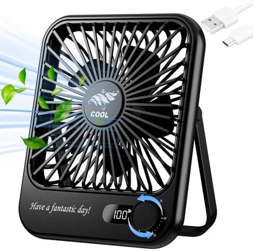 Fenxyo Small Desk Fan Quiet Battery Powered, 3000mAh Rechargeable 6.5'' Portable 180° Foldable Personal Travel Fan for Travel Home Office Bedroom Outdoor Gifts for Women Men - Black