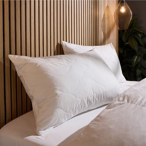 Snuggledown Luxury Cotton Quilted Pillows 2 Pack - Hotel Quality UK-Made Bouncy Back & Side Sleeper Pillow for Neck & Shoulder Pain Relief - Soft & Comfortable, Non-Allergenic, Washable (48 x 74cm)