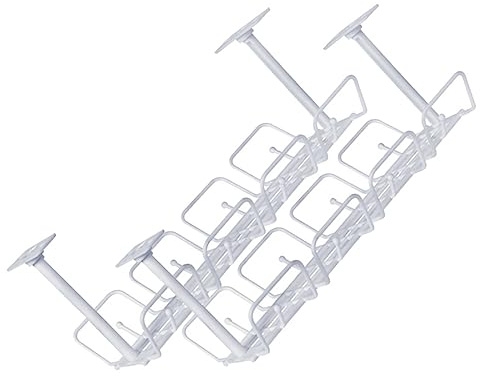 BRIGHTFUFU 2Pcs under Desk Cord Organizer Cable Management Rack with Hooks for Hanging Storage, White PP Desk Cable Tray Not Easy to Deform for Office and Home Use