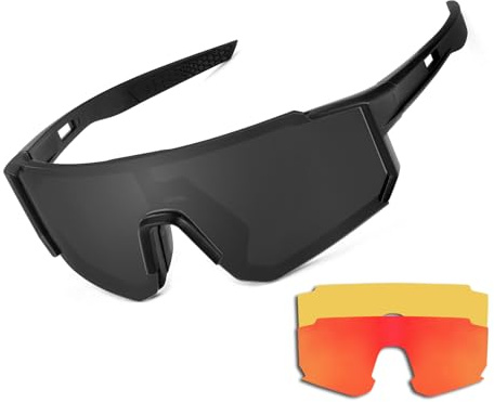SIPHEW Polarisiert Fahrradbrille mit 3 Wechselgläser, Sportbrille Herren Damen UV400-Schutz Schnelle Brille Laufbrille zum Rennrad Radfahren Laufen Fahrrad
