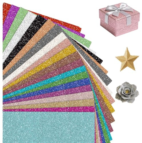 20 Blatt Glitzerpapier zum Basteln,20 Farben Pappe zum Basteln,Buntes Glitzer Papier A4,250 g/m² Bastelpapier für Bastelarbeiten,Geburtstage,Hochzeiten,DIY-Projekte,Scrapbooking und Party Dekorationen