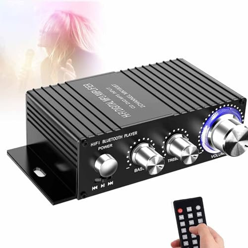Lxwyq Amplificatore Digitale audiofilo Bluetooth, Ricevitore Amplificatore Stereo HiFi con 100W, Regolazione degli Alti e dei Bassi, Telecomando CD/DVD/MP3/TV/PC, Altoparlante Audio di Potenza