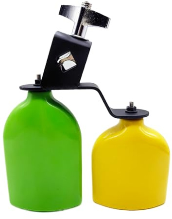 Cloche de vache bicolore pour batterie en plastique Cloches de vache Bloc de musique Tons hauts et bas Cloches à double montage Cloches à percussions Instrument de percussion Cloche à percussion