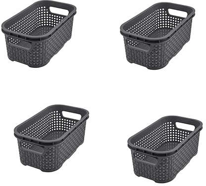 BranQ Home essential Kunststoff Korb in Rattan Design 4er Set Grösse XS 1l, Kunststoff PP, Anthrazit