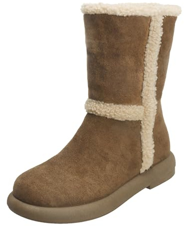 Bottes d'hiver doublées pour femme - Bottes d'hiver chaudes en daim - Bottes d'hiver à enfiler - Bottes western pour femme - Bottes thermiques - Bottes de travail - Bottes d'équitation, marron, 39 EU