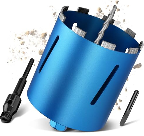 M22 Corona Diamantata Ø162mm L200mm per Carotaggio, con Adattatore SDS-PLUS | Professionale Punte da Trapano Turbo da 10mm, Carotatrice Seghe a Tazza a Secco e a Umido per Cemento Muratura Pietra