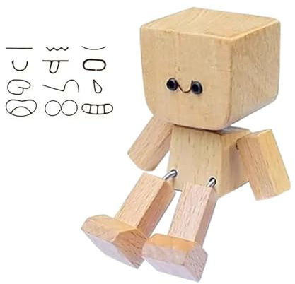 Generisch Wackelnde Holzfigur,Wackelnde Holzfiguren,schüttelmann aus Holz, Charmante Kleine Holzfigur, mit 12 magnetischen Gesichtsausdrücke,Schreibtischdekoration Aus Holz, Handgefertigt (3)