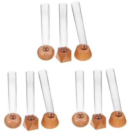 ABOOFAN 9 Piezas Florero De Vidrio Hidropónico Tubos De Propagación De Plantas Bote Jarrón De Estación De Propagación De Plantas Jardinera Hidropónica De Vidrio Beige De Madera