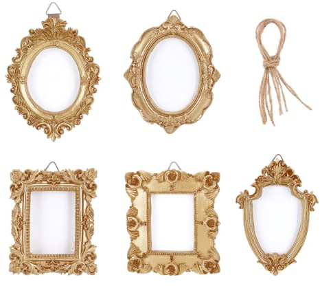 OLYCRAFT 5 confezione Mini Cornici per Foto Sospese Set di Cornici Decorative Da Parete Vintage Set di Mini Cornice per Foto Dorate con Cordino di Iuta per Decorazioni Artistiche e Da Galleria Natale