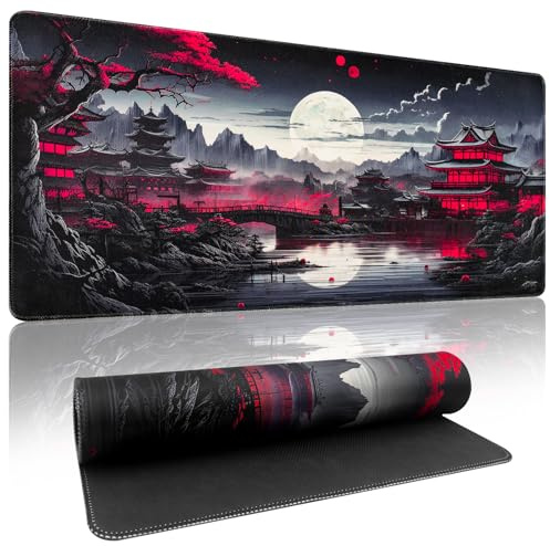 Zindoo Gaming Mauspad XXL 1200 × 600 mm Japanische Nachtlandschaft | Mousepad mit Rutschfester Gummibasis – Große Speed-Oberfläche für Präzises Gaming & Arbeiten