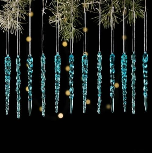 12 Acrylic Icicle Ornaments Set For Christmas For Holiday Hanging Decorations Featuring Realistic Ice Appearance For Tree And Window Use(Blue)