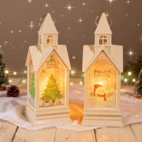 2 Stück Weihnachtsdeko, Windlicht Weihnachten Mit LED, Warmweißes Weihnachtshaus Beleuchtet, Hängende Weihnachtslaterne Für Weihnachtsbaum, Weihnachtsdeko Innen, Weihnachtsdeko Häuschen