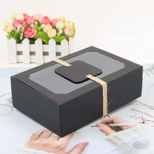 Colrid 12 Stück Boxen aus Kraftpapier, Süßigkeiten Schachtel, Kuchen Karton, mit Transparent Sichtfenster, Rechtecki, Recycelbar, Klare Fenster, für Kekse, Kuchen, Muffin, Dessert, Cupcakes (Schwarz)