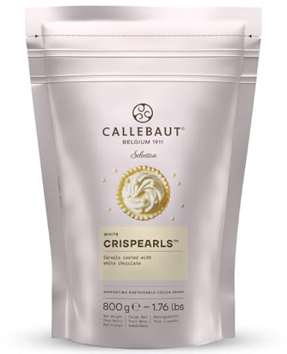 Callebaut Chocolate blanco Crispearl - Bolsa de 800 g - Perlas crujientes de chocolate blanco para postres, pasteles, helados y repostería