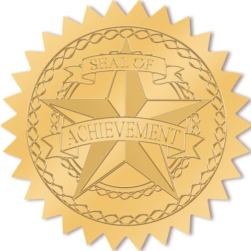 PRESSINART 100 Stück 5 cm Stern Goldfolien-Aufkleber, Selbstklebende Gold-Rundprägung Medaillenaufkleber Goldene Siegel für Umschlag Postkarte Einladung Grußkarte Zertifikatpapier Geschenkdekoration
