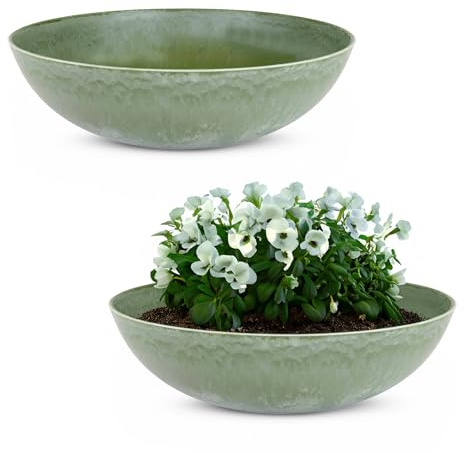 matches21 Pflanzschalen für draußen - 2 große Vintage Dekoschalen grün marmoriert als Blumentopf Pflanztopf - Schale in 45 cm als Garten Vogeltränke Balkon-Deko oder Friedhof Grabschale