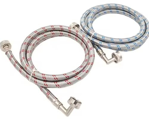 60 Inch 3/4 FHT 90° Elbow Braided 304 Stainless Steel Washing Machine Supply Hoses, EPDM Inner Tube, Lead-Free Brass Fittings