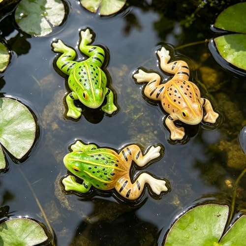 Xevinas Schwimmende Teichdeko Frosch 3er Set, Lebensechte Miniteich Deko Frosch, Teichdeko Für Draußen, Teich Deko Garten, Harz Schwimmender Frosch Für Garten Teich Hof Miniteich (A)