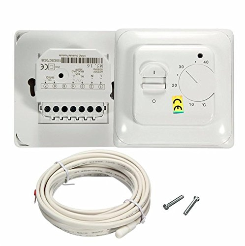 Thermostat Fussbodenheizung Unterputz, Zimmer Fußbodenheizung Klimaanlage Thermostat Temperatur Kontrollschalter 16 A 230 V weiß Unterbodenheiztemperaturregler Boden-Sensor