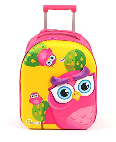 Bouncie Kinder-Trolley mit 3D-Eulen-Motiv, Kinderreisekoffer, Kindergepäck, pink