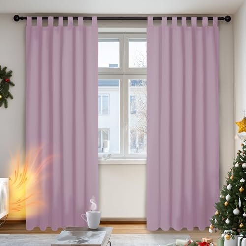 Deconovo Verdunkelungsgardinen Schlaufenschal Thermo Gardinen, 175x140 cm(HöhexBreite), Hellpink, 2er Set