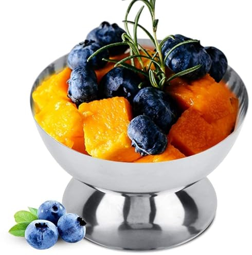 HERCHR Coupe à Glace, Coupes à Crème Glacée Métal, Coupes à Glace Acier Inoxydable, Bol à céréales, Coupes à Dessert pour Crème Glacée Salade Fruits Cocktail, 10,2cm