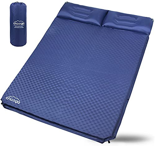 Chooga Doppel-Isomatte für 2 Personen Komfortable Camping Selbstaufblasende Pad Schaumstoffmatratze für Auto Camping Reisen Wandern mit ergonomischem integriertem Kissen