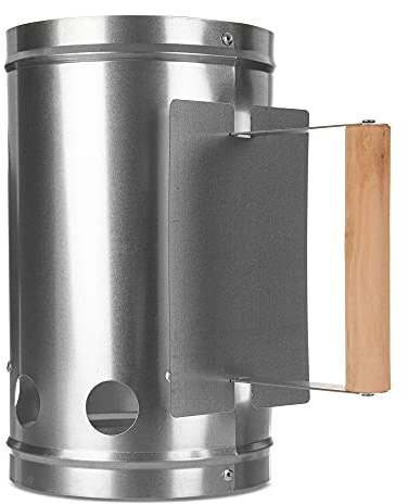 LIVIVO Charcoal Chimney Starter – Heavy Duty BBQ Fire Starter with Wooden Safety Handle – Fast Lighting Barbecue Tool for Charcoal or Briquettes – Galvanised Steel, Ideal for Grilling & Camping