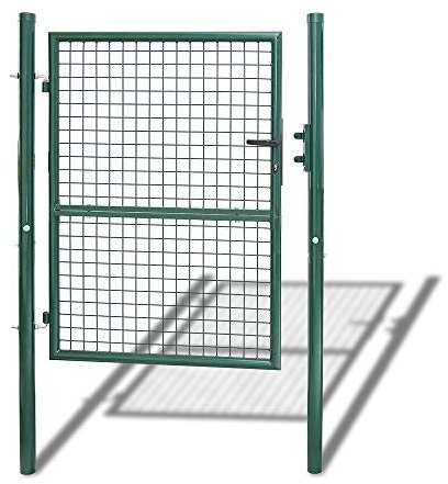 Jiubiaz - Cancello da giardino in acciaio zincato, con maniglia di alta qualità, serratura e chiave, 125 x 100 cm, colore verde