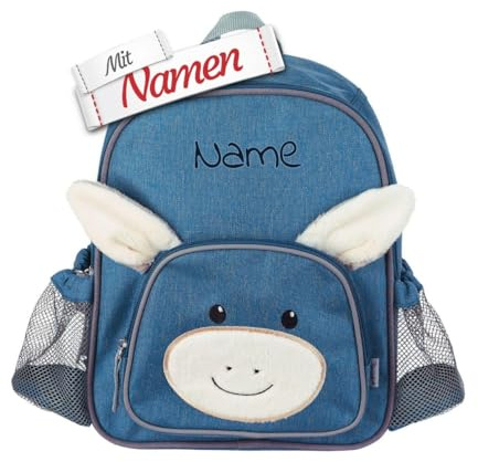 LALALO Sterntaler Kindergartenrucksack personalisiert mit Namen bestickt Esel Emmi Kindergartenrucksack für Kita und Ausflüge, wasserabweisend, 30x24 cm