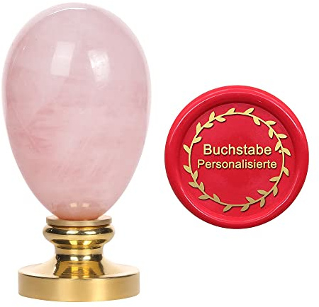 Mogokoyo Siegelstempel Personalisiert Wachs Stempel mit Edelstein Griff Kundenspezifische Gravur Foto Logo Stempel für Hochzeit Einladung (Rosenquarz, Alphabet Kundenspezifische Gravur)