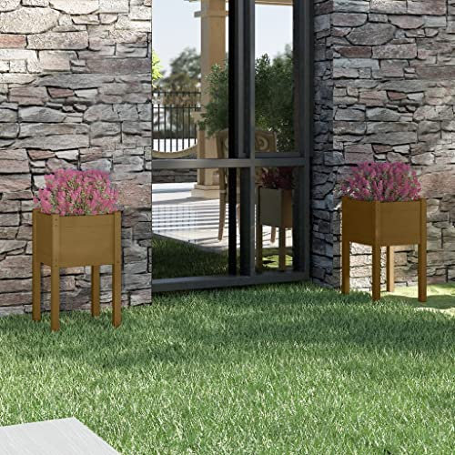 WIFESE JardinièRes 2 Pcs Marron Miel 40x40x70 Cm Bois De Pin Massif Jardinieres Exterieur Jardiniere Bois JardinièRe sur Pieds Potager Bacs ã Fleurs JardinièRe Rectangulaire Haute
