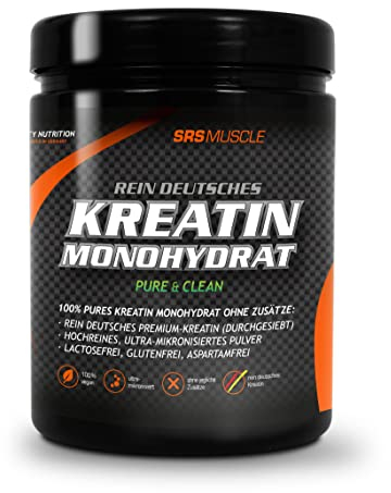 SRS Muscle - Kreatin Monohydrat, 500 g, Neutral | 100% pur | einzig rein deutsches Premium-Kreatin (durchgesiebt) | 100% vegan | deutsche Premiumqualität