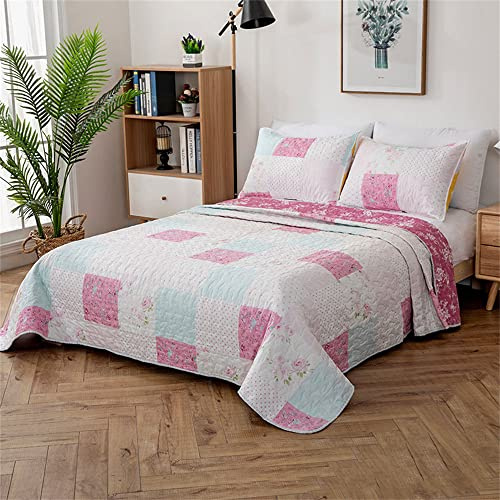 Odot Colcha Verano para Cama 150/200/220, Colcha Bouti Fina con 2 Fundas de Almohada Colcha Acolchado Ligera Suave para Colcha Cubre Cama Multiusos (220x240cm,Patchwork 4)