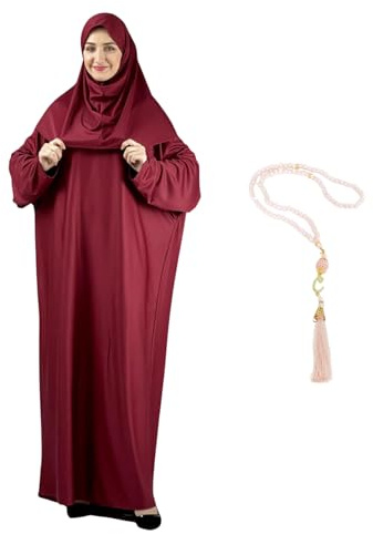 Modish Group Women Prayer Clothes With Hijab Muslim Outfits Long Robe Abaya Turkish Islamic Dresses Dubai Kaftan With Rosary (as8, alpha, one_size, regular, regular, Burgundy)