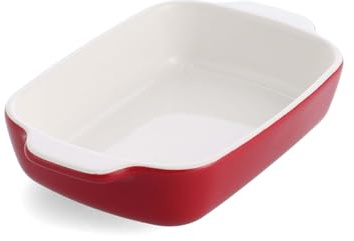 KitchenAid Stoneware Backform Rechteckig Keramik Antihaftbeschichtung mit Bambusdeckel, 20 cm/0,9L, PFAS-Frei, Langlebig, Platzsparend, Backofenfest bis 260°C, Spülmaschinenfest, Imperium Rot
