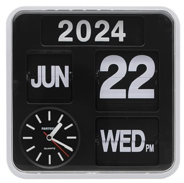 Itigoitie Retro Modern 9.45 Inches Calendar Day Date Flip Desk Wall Clock (Black)(No Battery Included)