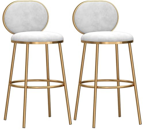ANram Barhocker in Thekenhöhe, Samt-Barhocker im 2er-Set, gepolsterter Mid-Century-Esszimmerstuhl mit Metallbeinen, für Kücheninsel, Bistro